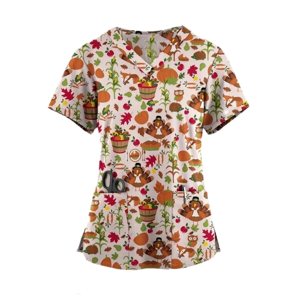 Graphic Scrub Top Womens Large - Picture 1 of 8